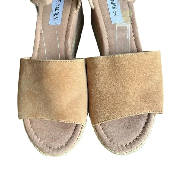 Steve Madden Apolo Espadrille Platform Wedges Sandals Size 10 Tan Suede Like New - Picture 4 of 8